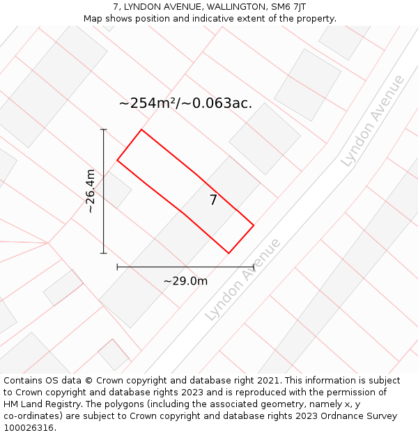 7, LYNDON AVENUE, WALLINGTON, SM6 7JT: Plot and title map