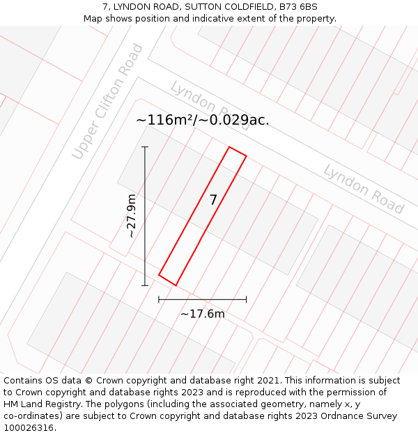 7, LYNDON ROAD, SUTTON COLDFIELD, B73 6BS: Plot and title map