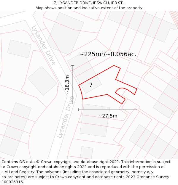 7, LYSANDER DRIVE, IPSWICH, IP3 9TL: Plot and title map