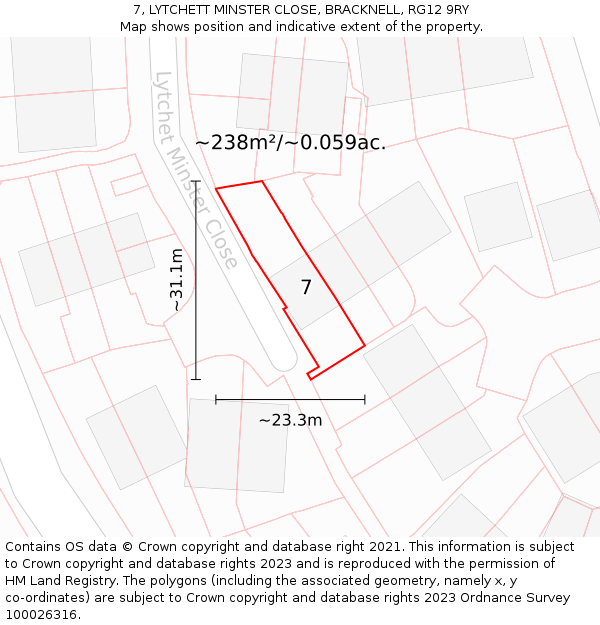 7, LYTCHETT MINSTER CLOSE, BRACKNELL, RG12 9RY: Plot and title map
