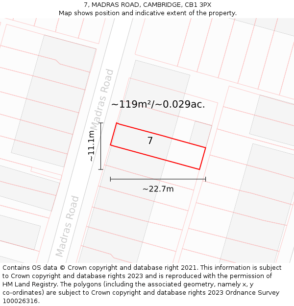 7, MADRAS ROAD, CAMBRIDGE, CB1 3PX: Plot and title map