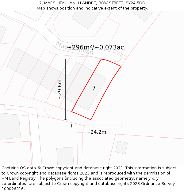 7, MAES HENLLAN, LLANDRE, BOW STREET, SY24 5DD: Plot and title map
