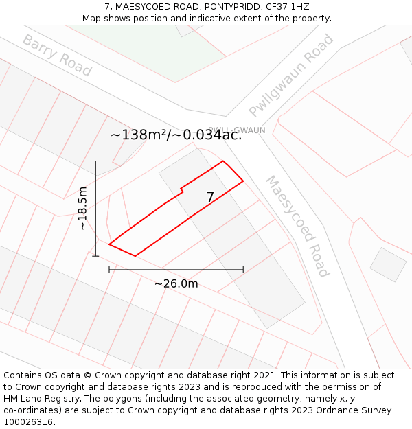 7, MAESYCOED ROAD, PONTYPRIDD, CF37 1HZ: Plot and title map
