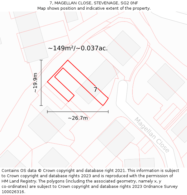 7, MAGELLAN CLOSE, STEVENAGE, SG2 0NF: Plot and title map