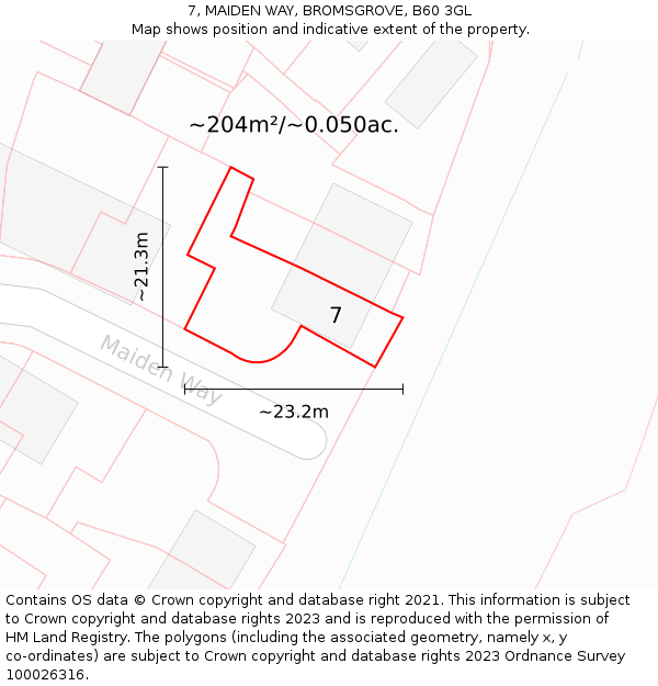 7, MAIDEN WAY, BROMSGROVE, B60 3GL: Plot and title map