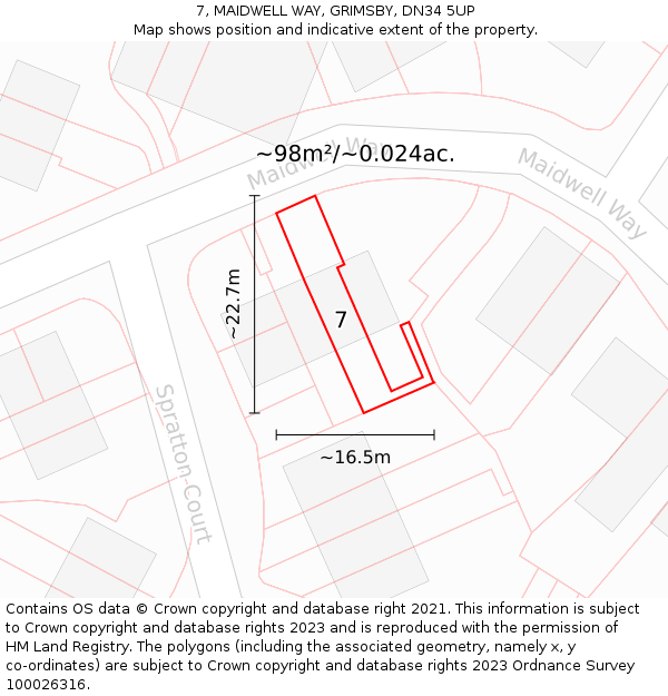 7, MAIDWELL WAY, GRIMSBY, DN34 5UP: Plot and title map
