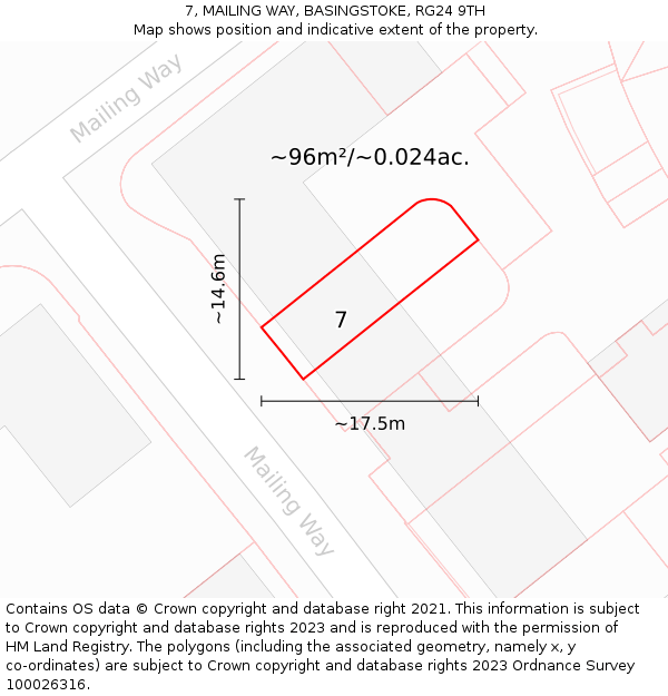 7, MAILING WAY, BASINGSTOKE, RG24 9TH: Plot and title map