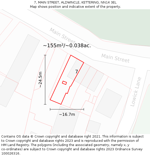 7, MAIN STREET, ALDWINCLE, KETTERING, NN14 3EL: Plot and title map