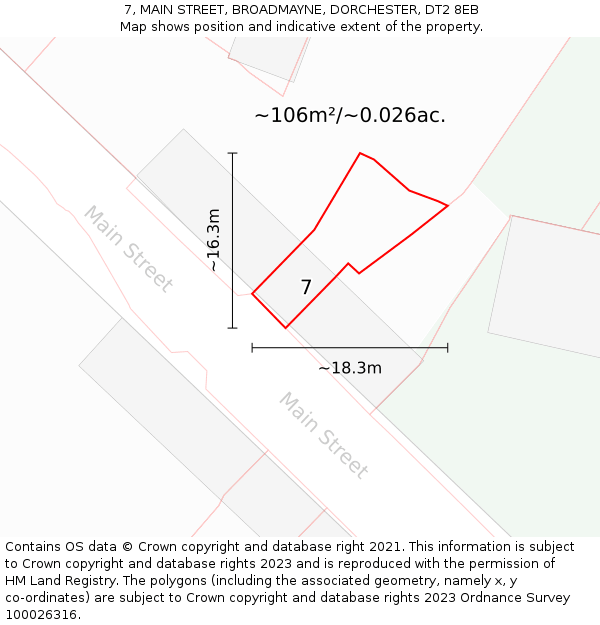 7, MAIN STREET, BROADMAYNE, DORCHESTER, DT2 8EB: Plot and title map