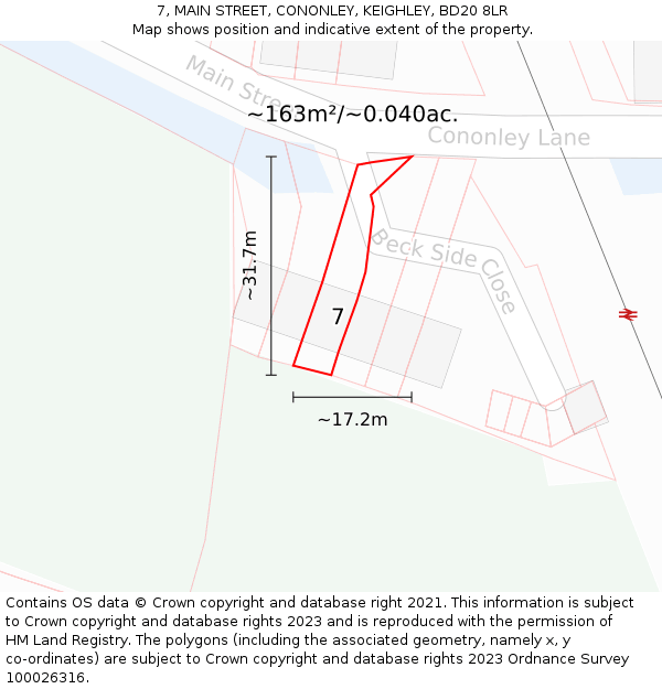 7, MAIN STREET, CONONLEY, KEIGHLEY, BD20 8LR: Plot and title map