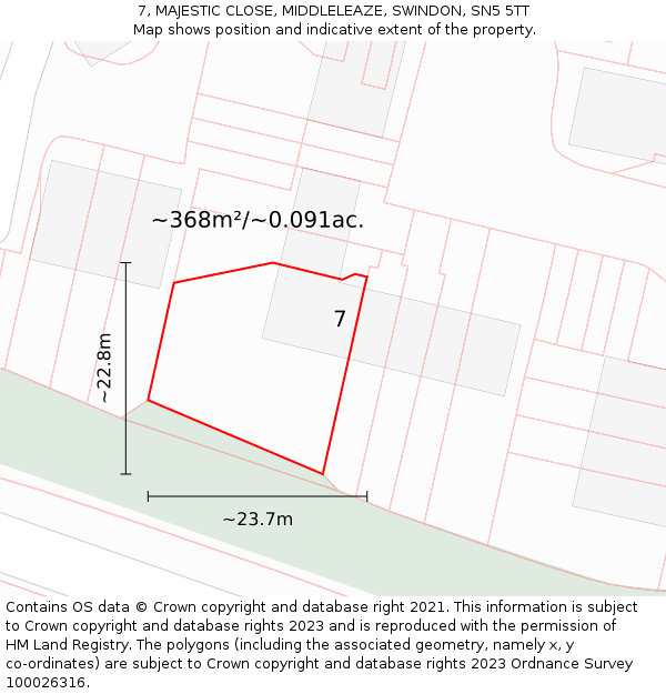 7, MAJESTIC CLOSE, MIDDLELEAZE, SWINDON, SN5 5TT: Plot and title map