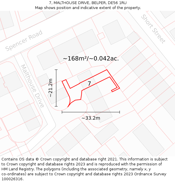 7, MALTHOUSE DRIVE, BELPER, DE56 1RU: Plot and title map