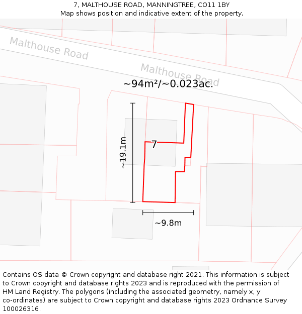 7, MALTHOUSE ROAD, MANNINGTREE, CO11 1BY: Plot and title map