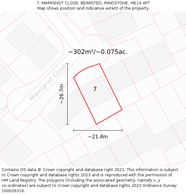 7, MAMIGNOT CLOSE, BEARSTED, MAIDSTONE, ME14 4PT: Plot and title map