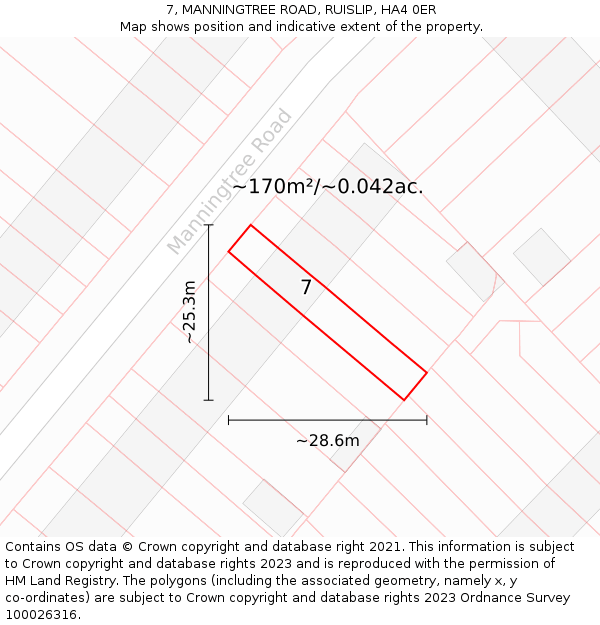 7, MANNINGTREE ROAD, RUISLIP, HA4 0ER: Plot and title map