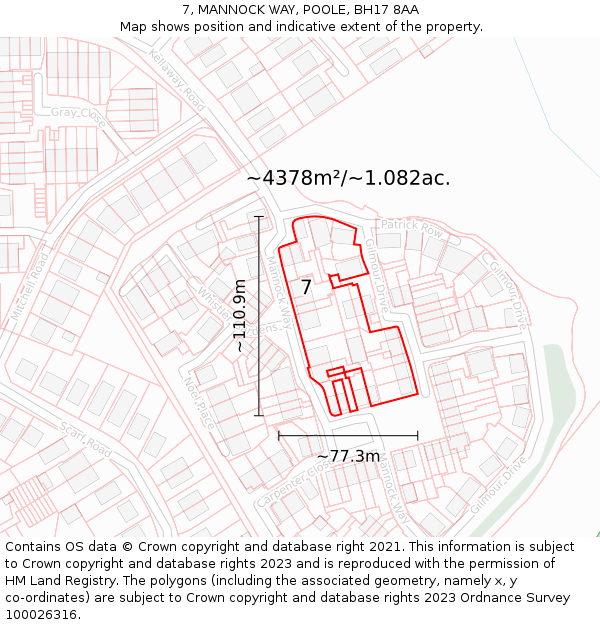 7, MANNOCK WAY, POOLE, BH17 8AA: Plot and title map