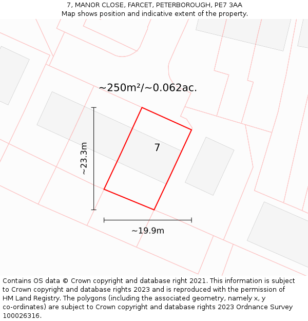 7, MANOR CLOSE, FARCET, PETERBOROUGH, PE7 3AA: Plot and title map
