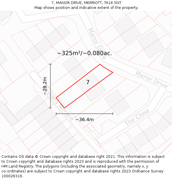 7, MANOR DRIVE, MERRIOTT, TA16 5NT: Plot and title map