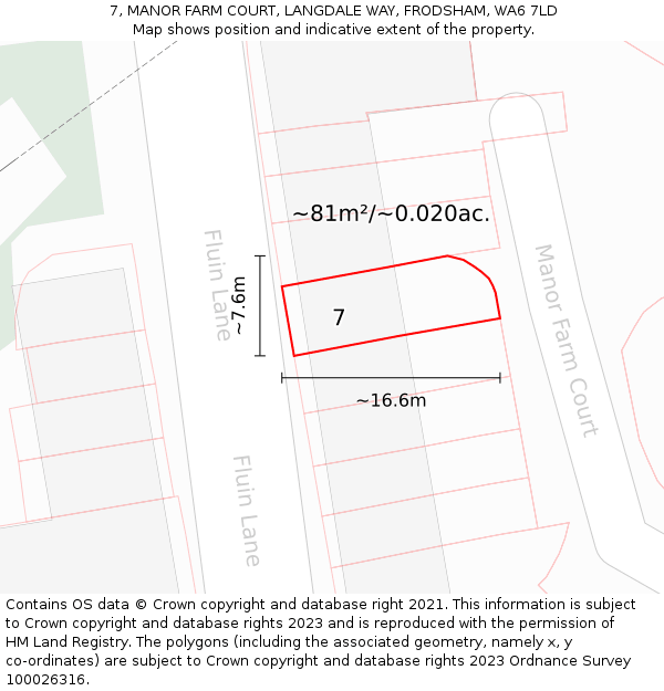 7, MANOR FARM COURT, LANGDALE WAY, FRODSHAM, WA6 7LD: Plot and title map