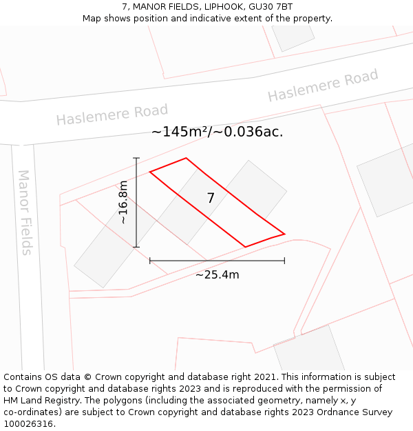 7, MANOR FIELDS, LIPHOOK, GU30 7BT: Plot and title map