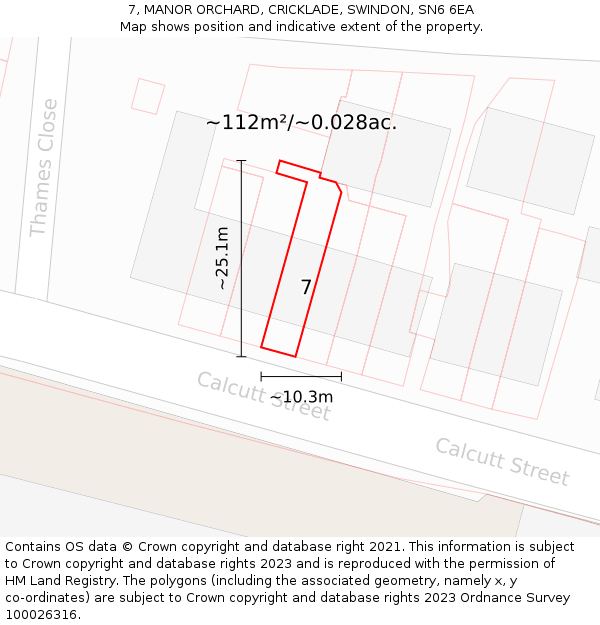 7, MANOR ORCHARD, CRICKLADE, SWINDON, SN6 6EA: Plot and title map