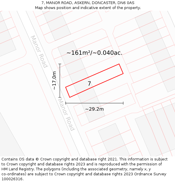 7, MANOR ROAD, ASKERN, DONCASTER, DN6 0AS: Plot and title map