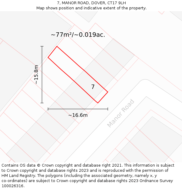 7, MANOR ROAD, DOVER, CT17 9LH: Plot and title map