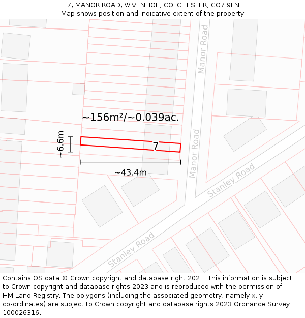 7, MANOR ROAD, WIVENHOE, COLCHESTER, CO7 9LN: Plot and title map