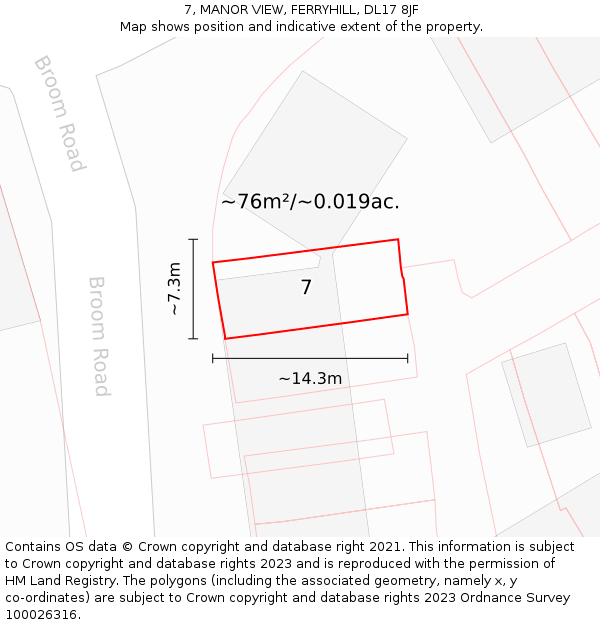 7, MANOR VIEW, FERRYHILL, DL17 8JF: Plot and title map