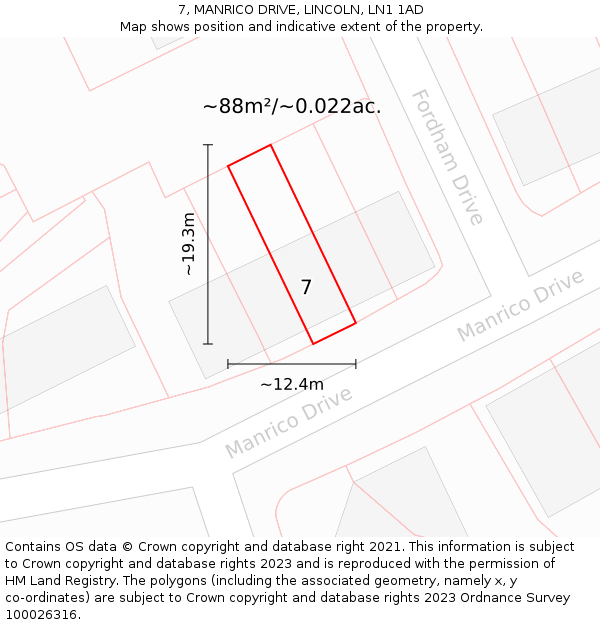 7, MANRICO DRIVE, LINCOLN, LN1 1AD: Plot and title map
