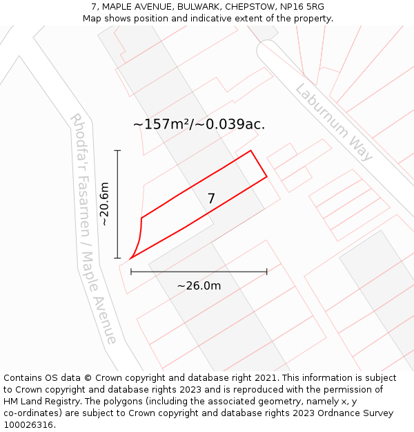 7, MAPLE AVENUE, BULWARK, CHEPSTOW, NP16 5RG: Plot and title map
