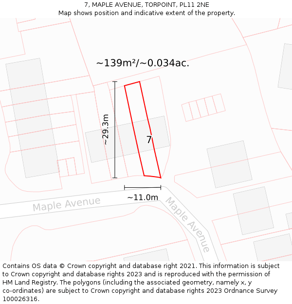 7, MAPLE AVENUE, TORPOINT, PL11 2NE: Plot and title map