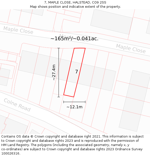 7, MAPLE CLOSE, HALSTEAD, CO9 2SS: Plot and title map