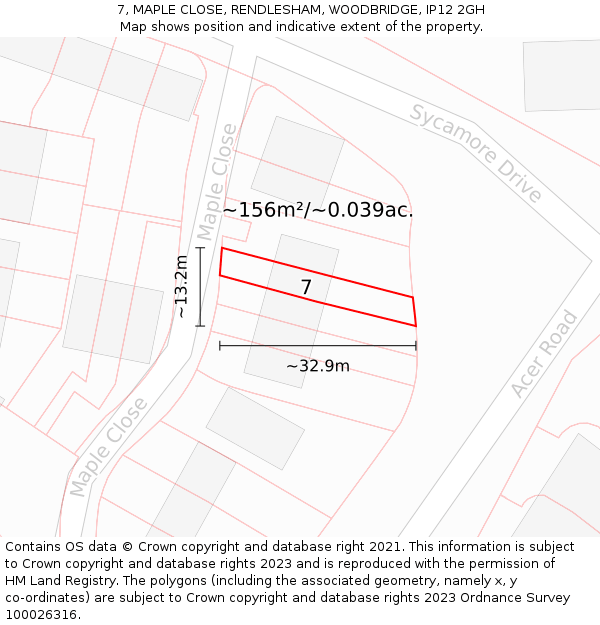 7, MAPLE CLOSE, RENDLESHAM, WOODBRIDGE, IP12 2GH: Plot and title map