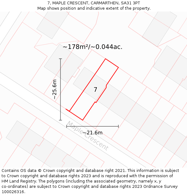 7, MAPLE CRESCENT, CARMARTHEN, SA31 3PT: Plot and title map