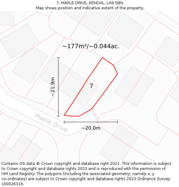 7, MAPLE DRIVE, KENDAL, LA9 5BN: Plot and title map