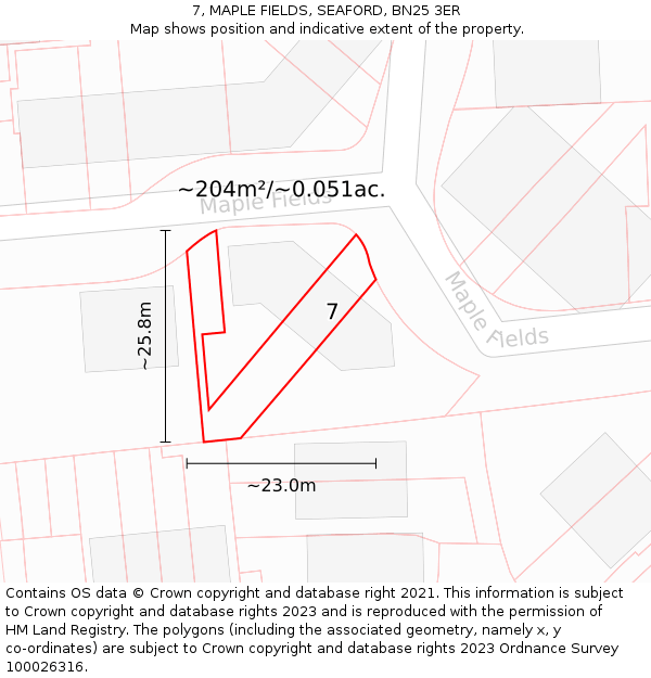 7, MAPLE FIELDS, SEAFORD, BN25 3ER: Plot and title map