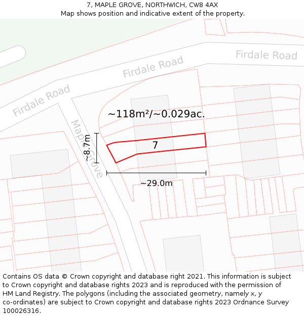 7, MAPLE GROVE, NORTHWICH, CW8 4AX: Plot and title map