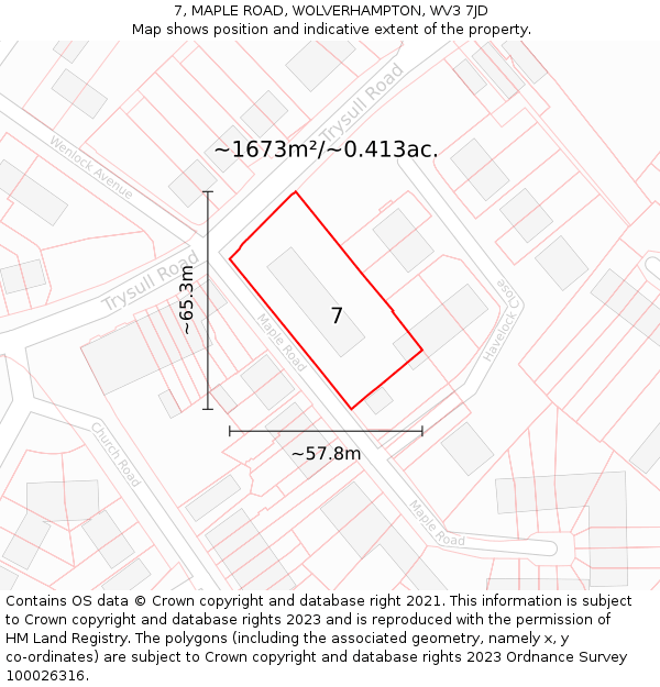 7, MAPLE ROAD, WOLVERHAMPTON, WV3 7JD: Plot and title map