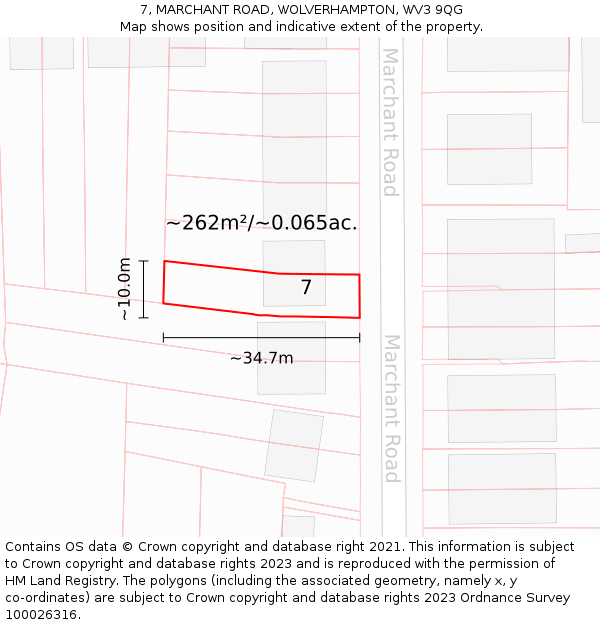 7, MARCHANT ROAD, WOLVERHAMPTON, WV3 9QG: Plot and title map