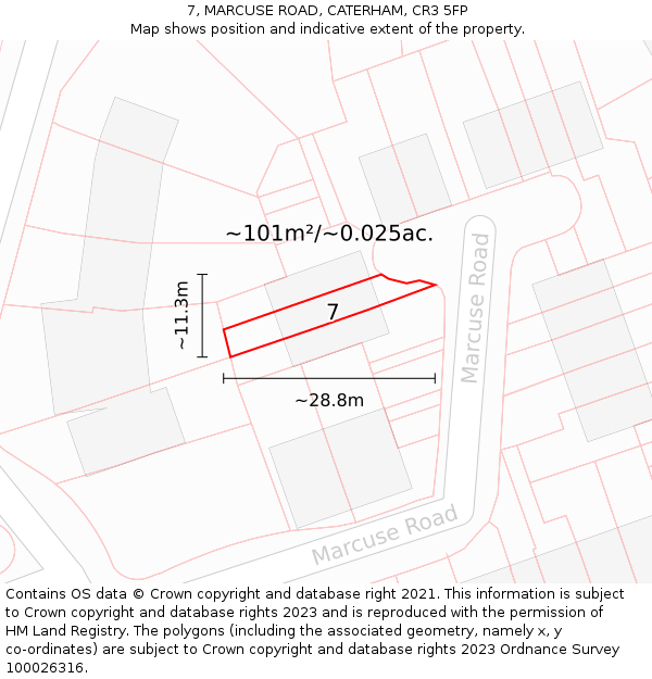 7, MARCUSE ROAD, CATERHAM, CR3 5FP: Plot and title map