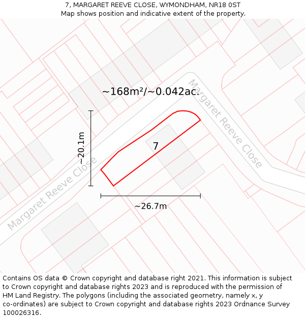 7, MARGARET REEVE CLOSE, WYMONDHAM, NR18 0ST: Plot and title map