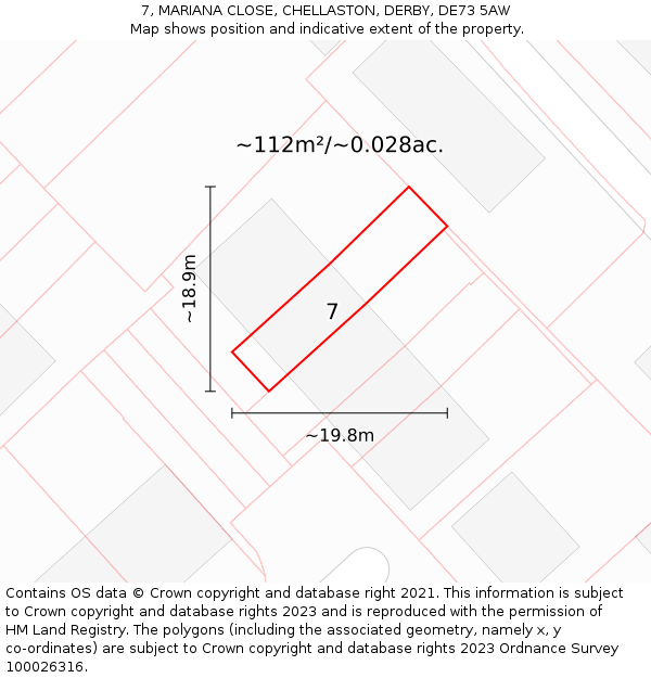 7, MARIANA CLOSE, CHELLASTON, DERBY, DE73 5AW: Plot and title map