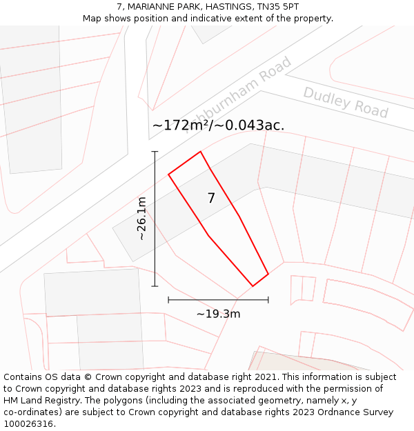 7, MARIANNE PARK, HASTINGS, TN35 5PT: Plot and title map