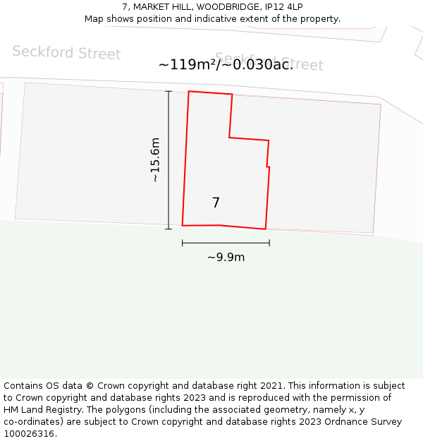 7, MARKET HILL, WOODBRIDGE, IP12 4LP: Plot and title map