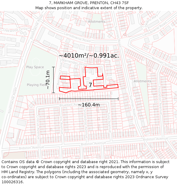 7, MARKHAM GROVE, PRENTON, CH43 7SF: Plot and title map