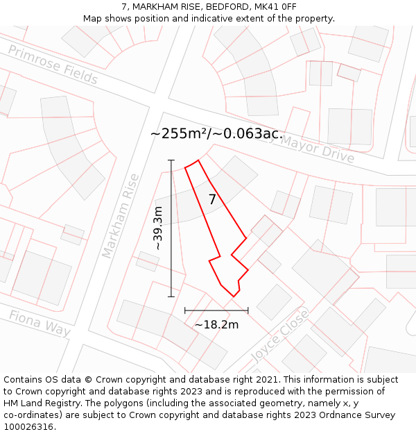 7, MARKHAM RISE, BEDFORD, MK41 0FF: Plot and title map