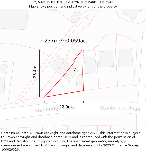 7, MARLEY FIELDS, LEIGHTON BUZZARD, LU7 4WH: Plot and title map
