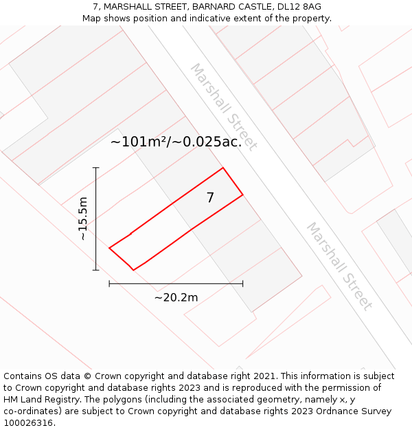 7, MARSHALL STREET, BARNARD CASTLE, DL12 8AG: Plot and title map