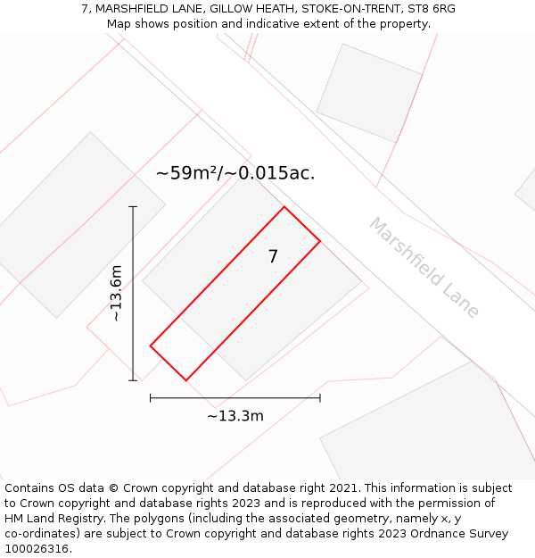 7, MARSHFIELD LANE, GILLOW HEATH, STOKE-ON-TRENT, ST8 6RG: Plot and title map
